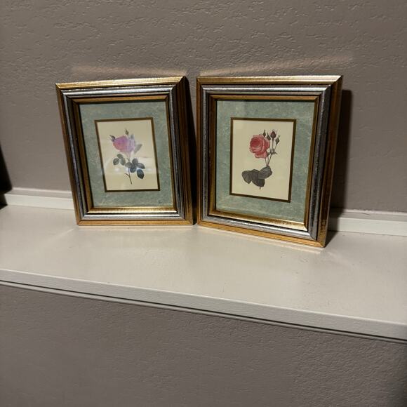 Set of 2 Vintage Rose Botanical Prints | Gold Wood Frame | Cottagecore Wall Art - Picture 7 of 11